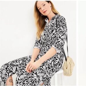 LOFT Pineapple Midi/ Maxi Pocket Shirtdress- Linen-blend